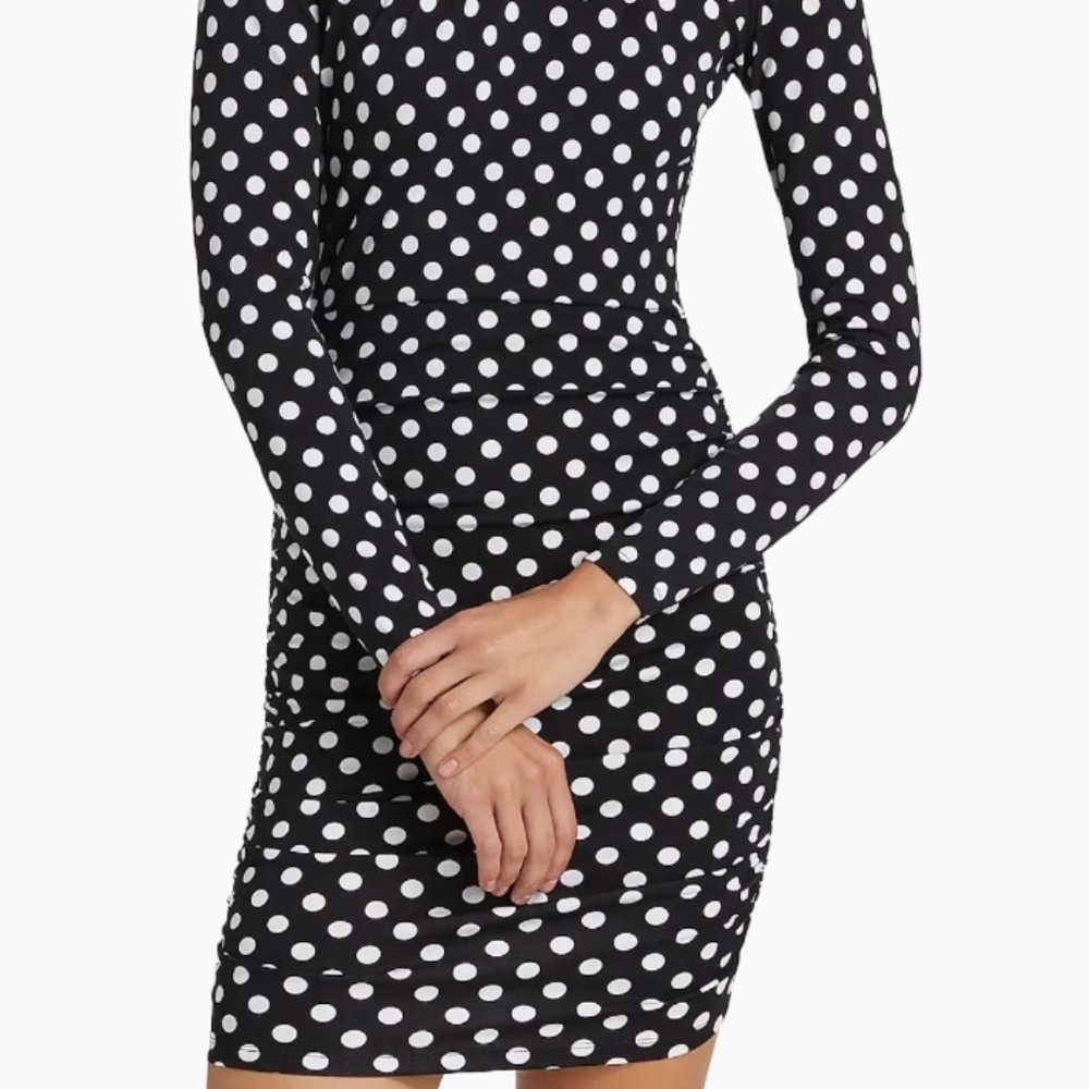 Michael Kors Dot Ruched Stretch Matte Jersey Mini Dress - LARGE
